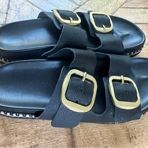 Stylish Black Sandals with Gold Buckles
